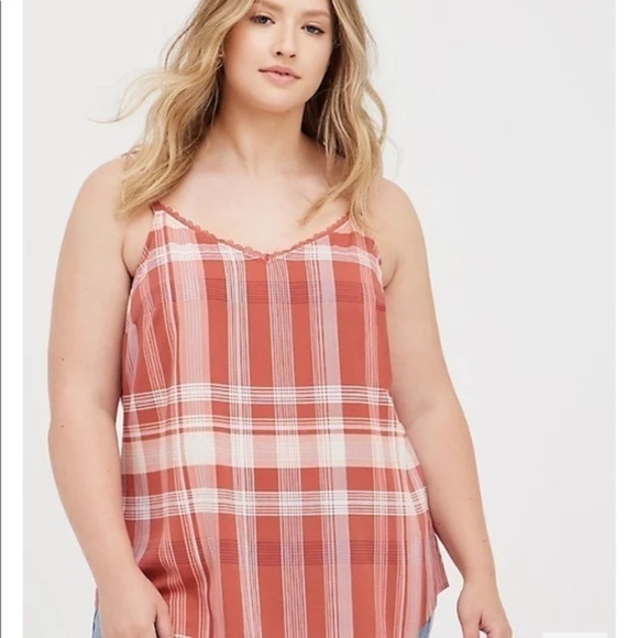 TORRID AVA LACE TRIM CAMI - STRETCH CHALLIS PLAID RED - Picture 6 of 6